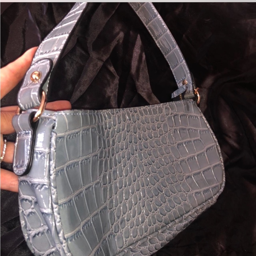 Elegant Blue Crocodile-Embossed Handbag